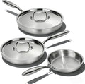 Stainless Steel Frying Pan Set with Lid, Umite Chef 3Pcs Skillet Set (Includes 8",10",12") - 5 Ply Stainless Clad - Heavy Duty & Professional Cookware Set, Fast & Even Heat, Dishwasher and Oven Safe