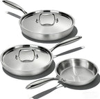 Stainless Steel Frying Pan Set with Lid, Umite Chef 3Pcs Skillet Set (Includes 8",10",12") - 5 Ply Stainless Clad - Heavy Duty & Professional Cookware Set, Fast & Even Heat, Dishwasher and Oven Safe