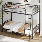 Metal Bunk Bed Twin Over Twin, Heavy Duty Industrial Bunkbeds for Teen with Bedside Caddy, Convertible Ladder & Flat Rungs, Space Saving Bunkbed Frame for Bedroom Dorm, No Box Spring Needed