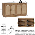59-Inch Rattan Sideboard Buffet Cabinet, Farmhouse Storage Cabinets with Adjustable Shelves & 4 Arched Doors, Boho Credenza Coffee Bar Cabinet for Kitchen, Living Room, Entryway