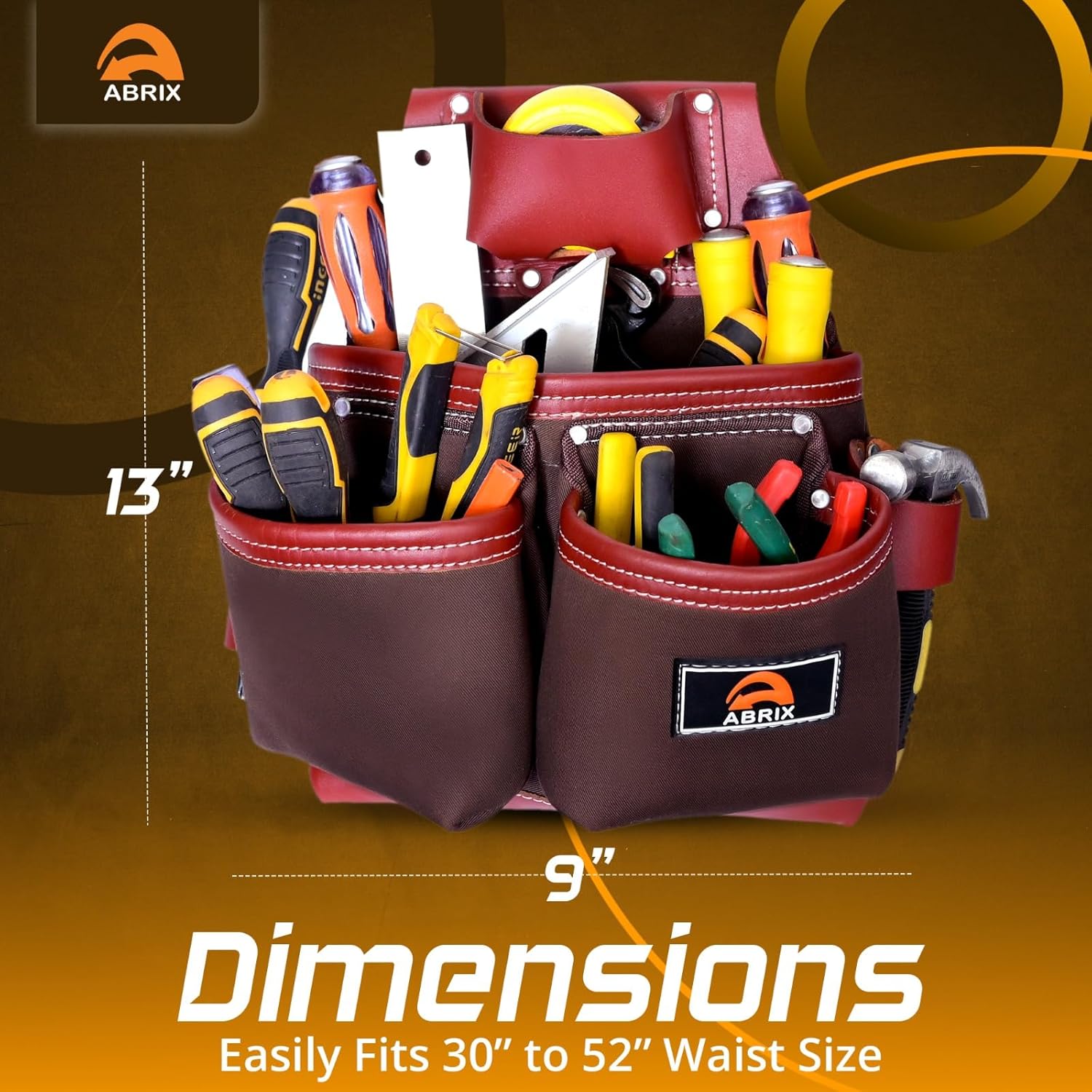 ABRIX Heavy Duty Nylon & Leather Tool Belt for Men Framing Rig Carpenter Tool Belt with Suspender Padded construction belt pauchas construccion (Extra Large, Tool Belt)