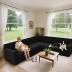 Arfntevss Stretch Sectional Couch Covers L Shaped Corner Sectional Sofa Cover Washable Jacquard Soft Fleece U Shape Sofa Slipcovers Anti Slip Furniture Protector for Dogs Pets (Large, Black)