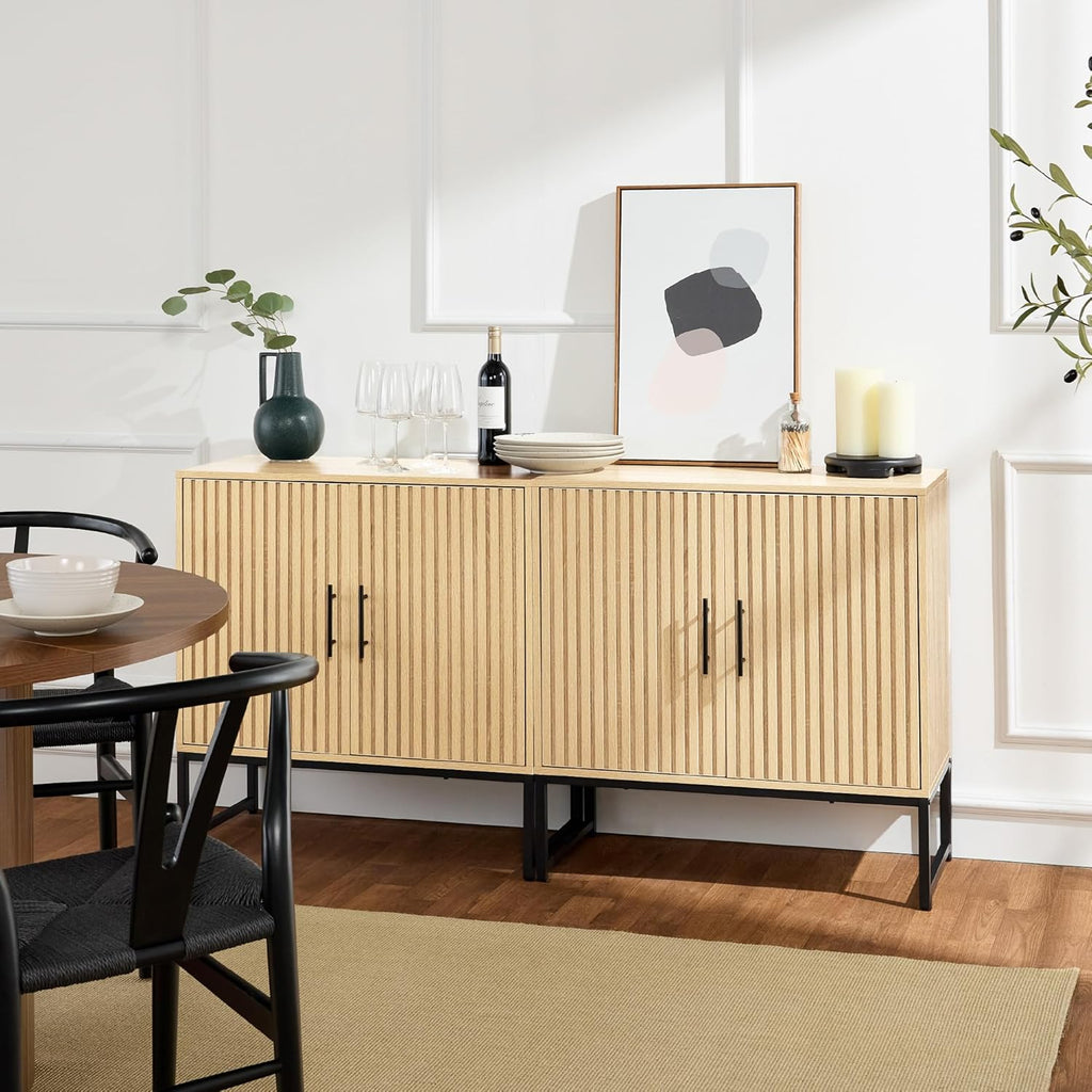 Best Choice Products Slatted Sideboard Buffet Cabinet, Entryway Table, Accent Storage Cabinet, Console Table for Hallway, Living Room, Dining Room – Natural Oak