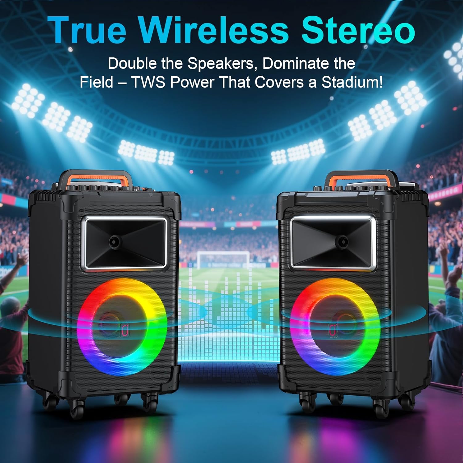 JYX Karaoke Machine with 2 Wireless Mics  10" Woofer 500W Peak Power Big Portable Bluetooth Speaker with Bass/Treble Adjustment  PA System with Remote Control  LED Lights  Rolling Wheels and Trolley