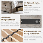T4TREAM Farmhouse Queen Size Bed Frame with 54" Tall Storage Bookcase Headboard, Wood Platform Bed Frame with 18" Roman Column Decoration Footboard & 2 Drawers, No Box Spring Needed(Light Rustic Oak)