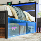 Queen Bed Frame with LED Lights & Charging Station, Bed Frame Queen Size with Headboard,13" Under Bed Storage, Noise-Free Heavy Duty Metal Support, Modern Black