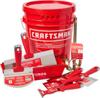 CRAFTSMAN Drywall Hand Tool Kit w/Bucket | 4 & 6-Inch Joint Knives, 8 & 12-Inch Taping Knives, 9-in-1 Multi Tool, Bucket Scoop, Mixer, Mud Pans | Taping, Finishing, Drywall Repairs