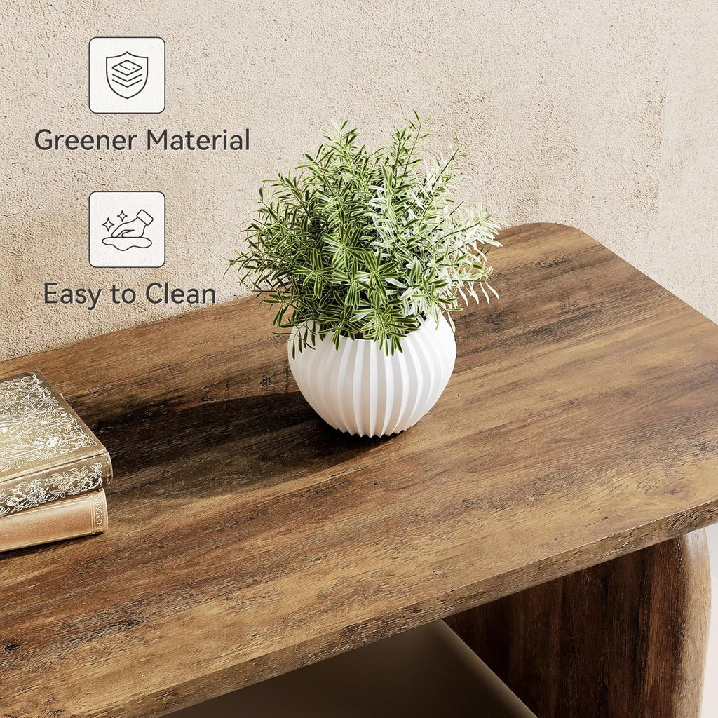 LITTLE TREE Farmhouse Coffee Table, 47 Inches Wooden Center Tables with Rounded Corners, Rectangular Living Room Tables, Modern Low Cocktail Tea Furniture for Living Room (Rustic Brown)