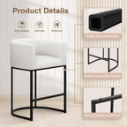 26" H Counter Height Bar Stools Set of 3, Modern Barrel Counter Stools with Backrest and Arms, Linen Fabric Upholstered Accent Barstools for Kitchen Island,Support 450 LBS (White)
