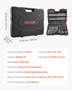 VEVOR Socket Set, 225 Pieces, 3/8 & 1/4 & 1/2 inch Drive Socket and Ratchet Set, SAE and Metric, Deep and Shallow, Mechanic Tool Kit with Bits, Accessories, Storage Case, CR-V Alloy Steel, for Repair