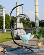 FREDEES Egg Swing Chair with Stand, Outdoor Hanging Egg Chair with Cushion for Patio/Porch/Balcony/Indoor (Light Gray)