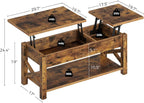 Rolanstar Coffee Table 47.2", 2 Way Lift Top with Hidden Compartment, Lift Top Coffee Table with Open Shelf & X Wooden Support, Center Table for Living Room, Rustic Brown