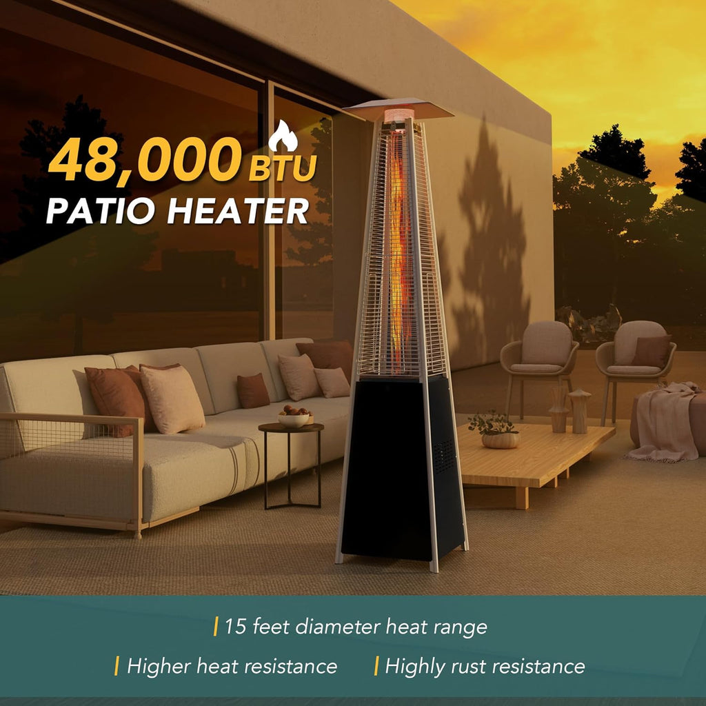 Pamapic Patio Heater with Cover  48 000 BTU Pyramid Flame Outdoor Heater Quartz Glass Tube 87" Propane Heater