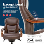 La-Z-Boy Delano Big and Tall Executive Office Chair - Ergonomic Lumbar Support Memory Foam - Bonded Leather Desk Chair for Home Office - Mahogany Wood Arms - Chestnut Brown