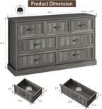 CARPETNAL Farmhouse 7 Drawer Dresser for Bedroom, 55 Inch Wide Modern Grey Dresser TV Stand with Large Drawers & Bar Handles, Rustic Wood Chest of Drawers for Bedroom, Living Room, Hallway, Entryway.