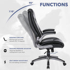 COLAMY Leather Executive Office Chair - High Back Home Computer Desk Chair with Padded Flip-up Arms, Adjustable Tilt Lock, Swivel Rolling Ergonomic Chair for Adult Working Study, Black