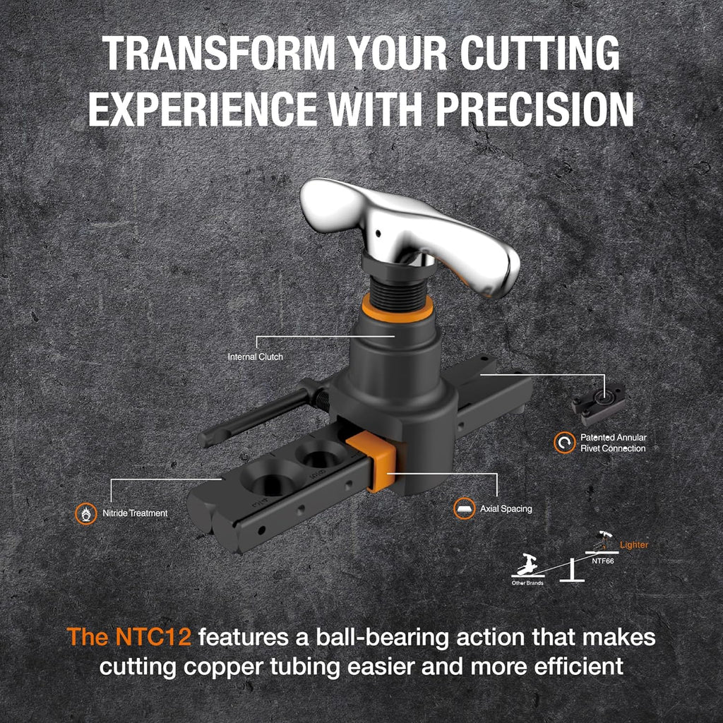 NAVAC NTF66 Flaring Tool | Internal Clutch Support | Axial Spacing | Patented Rivet Connection | Eccentric Cone | 45-Degree Flare | 1 Year Warranty