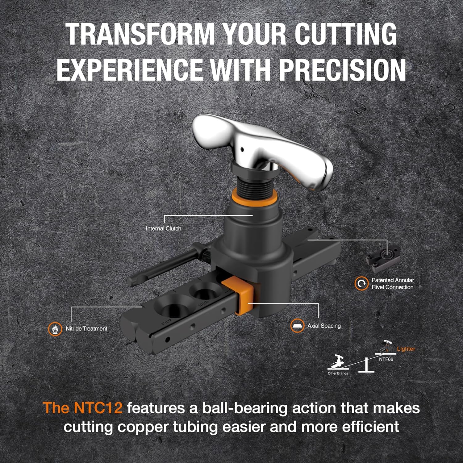 NAVAC NTF66 Flaring Tool | Internal Clutch Support | Axial Spacing | Patented Rivet Connection | Eccentric Cone | 45-Degree Flare | 1 Year Warranty