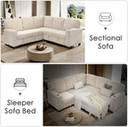 81" Modular Sectional Sofa, L Shaped 5-Seater Sleeper Sofa with Pull Out Bed, Hidden Storage, Cup Holders & USB Charging Ports, Sectional Couches for Living Room, Corduroy, Beige
