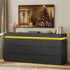 9 Drawer Dresser with LED Light, Black Modern Chest of Drawers for Bedroom,Long Dresser with Drawers for Living Room, Entryway, Hallway