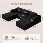Vesgantti 119" Oversized U-Shaped Modular Sectional Sofa with 2 Movable Ottomans, Modern Cloud Couch with Deep Seat & Spring Support, Boneless Couches for Living Room, No Assembly Required, Black