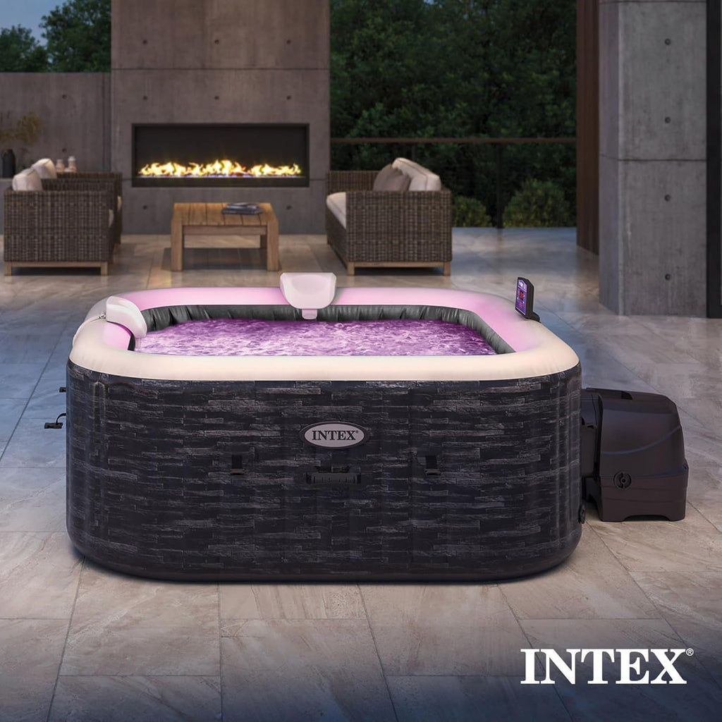 INTEX PureSpa Greystone Deluxe Inflatable Hot Tub  with with Built-in FastFill Inflation System  Spa Control App  and 4 Person Capacity  83" x 28"