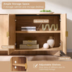 Modern Buffet Cabinet with Storage, 70" Large Sideboard Buffet Storage Cabinet with 4 Doors and Adjustable Shleves, Wooden Curved Coffee Bar for Dining Room, Kitchen, Living Room, Natural Oak