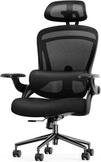 Sweetcrispy Office Chair Ergonomic Desk Chair, 300 LBS Home Mesh Office Desk Chairs with Wheels, 2D Headrest, Up&Down Lumbar Support, Swivel High Back Computer Chair with Flip-up Armrests,Dark Black