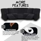 ULTICOR 7-Piece L Shape Sectional Recliner Sofa Covers, Velvet Stretch Reclining Couch Covers for Sofa, Thick, Soft, Washable (Black, 5 Seat Cover)