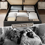 Queen Size Lift Up Storage Bed Frame with Wingback Headboard, Linen Upholstered Platform Bed with 10.8" Underneath Hydraulic Storage, Wooden Slats Support, No Box Spring Needed, Dark Gray