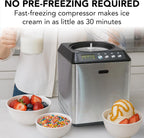 Whynter Ice Cream Maker Machine Automatic 2.1 Qt. Upright with Built-In Compressor, LCD Digital Display & Timer, No Pre-Freezing, ICM-201SB, Stainless Steel
