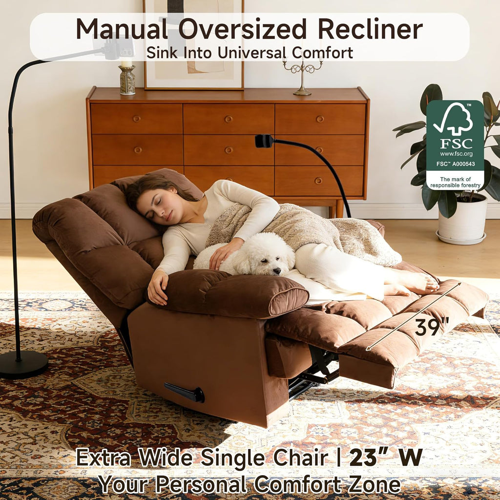 Euthymia Oversized Recliner Chair, Heavy Duty Recliner Chairs for Adults 400LBS, Large Recliner Chair, Extra Wide Recliners for Living Room, Brown