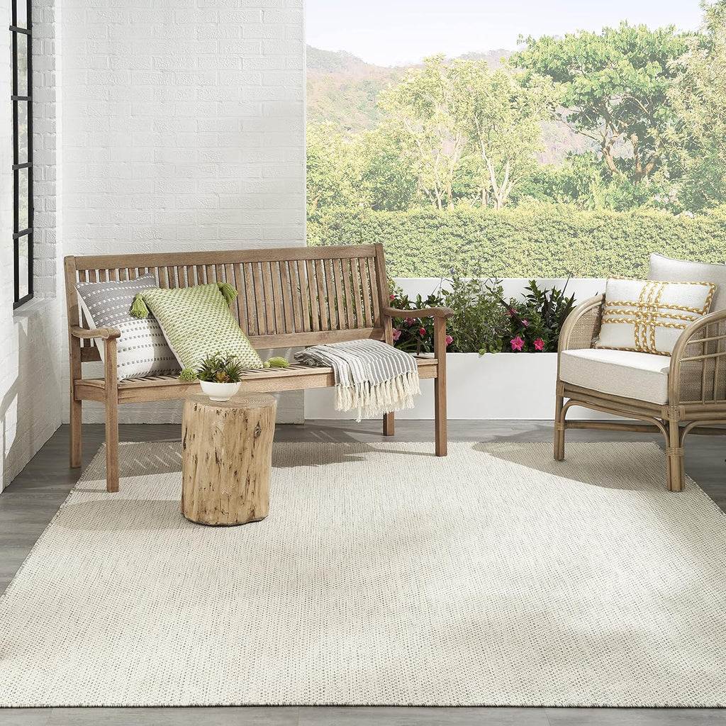 Nourison Home Courtyard Ivory Silver 9' x 12' Area Rug - Easy Clean  Non Shedding  Bed Room  Living Room  Dining Room  Kitchen (9' x 12')