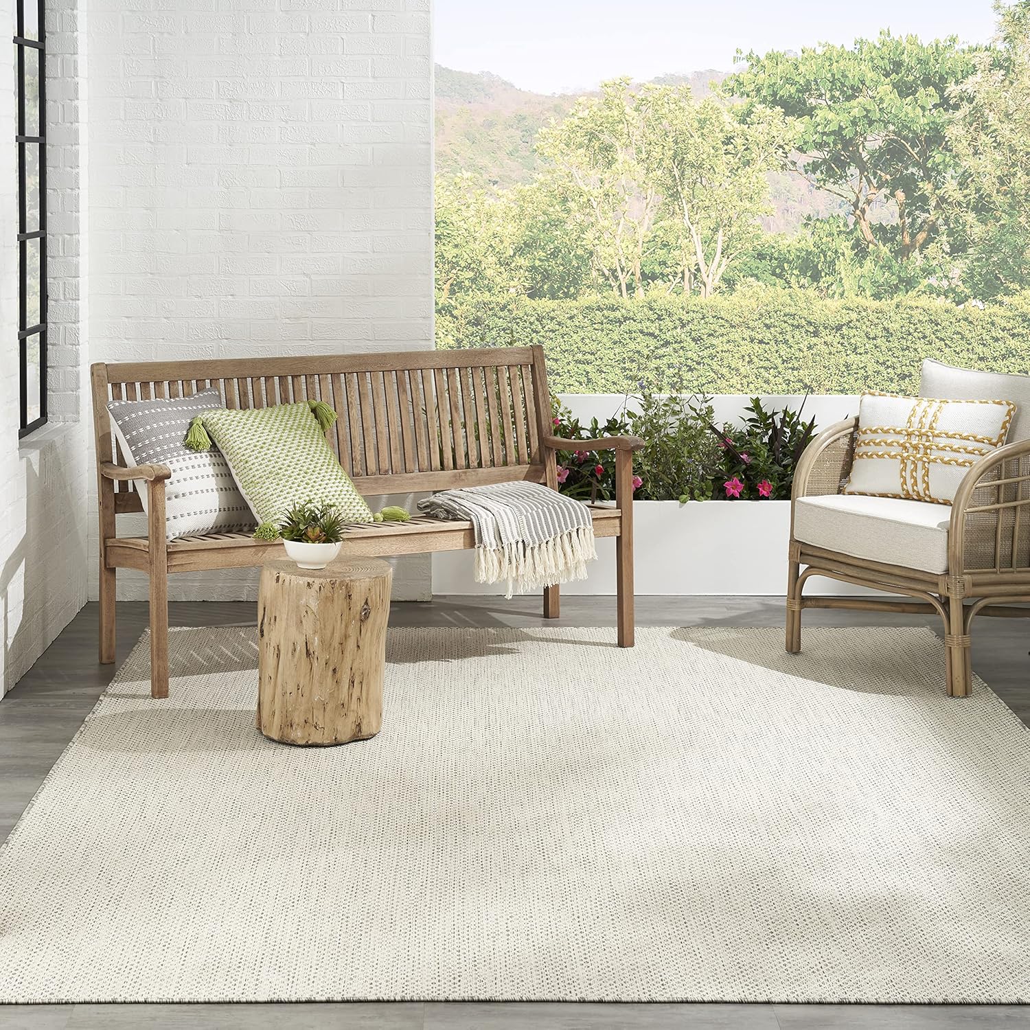 Nourison Home Courtyard Ivory Silver 9' x 12' Area Rug - Easy Clean  Non Shedding  Bed Room  Living Room  Dining Room  Kitchen (9' x 12')
