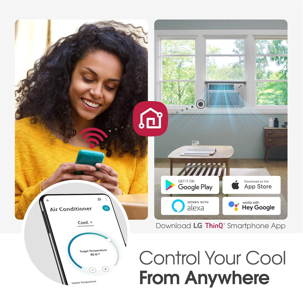 LG 10000 BTU Window Air Conditioners [2023] Remote Control WiFi App Ultra-Quiet Washable Filter Cools 450Sq.Ft for Medium & Large Room AC Unit air conditioner Easy Install White LW1017ERSM1