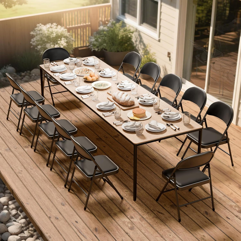 Black Padded Folding Chairs 6 Pack, 350LBS Heavy-Duty Steel Frame Foldable Chairs for Indoor Outdoor Wedding Party Dining Events