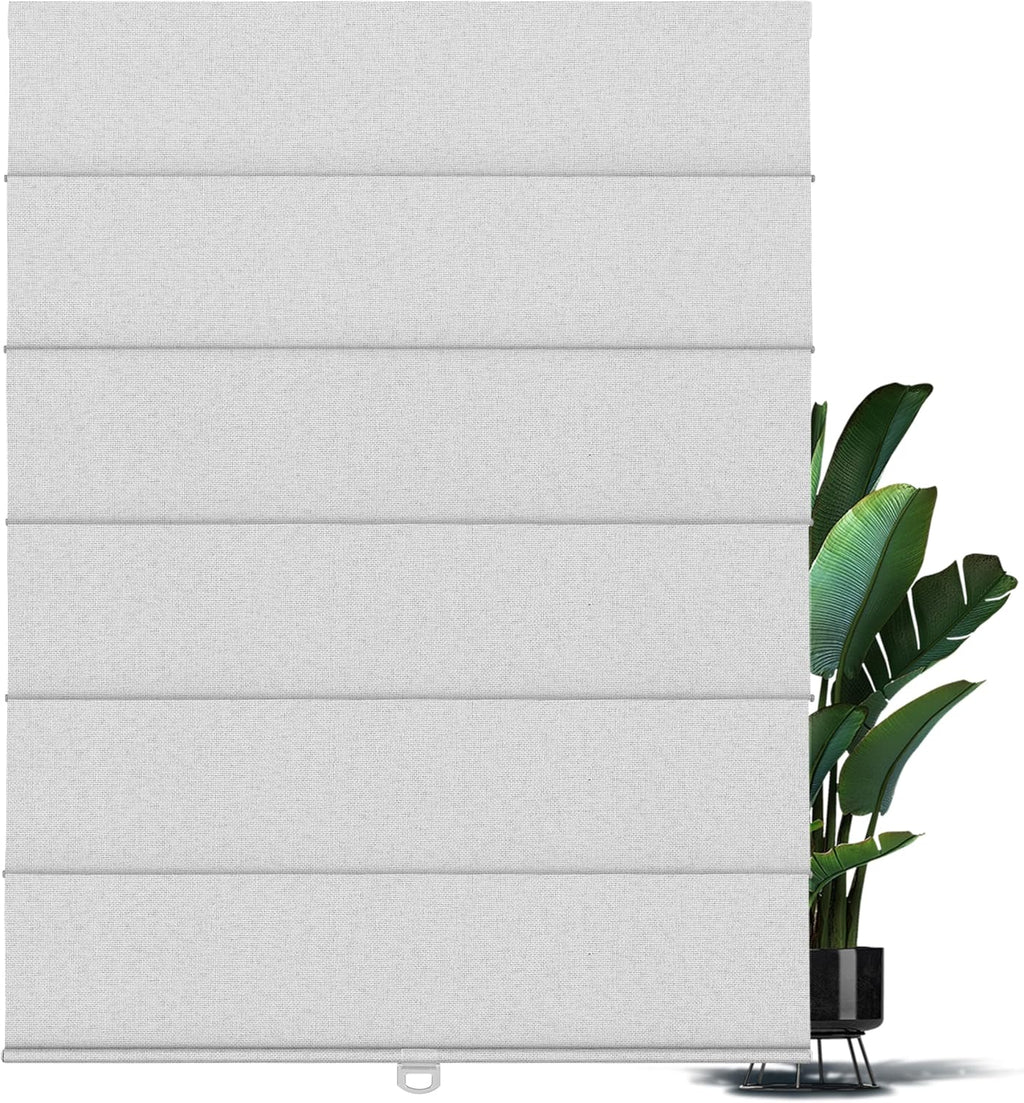 BERISSA Cordless Roman Shades for Windows Blackout,Pull Down Linen Fabric Roman Blinds,Privacy Window Shades for Door Windows,Bedroom,Office,Easy to Install,Misty White,72" W x 78" H.
