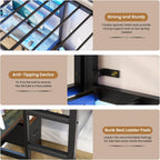 DICTAC Bunk Bed with Desk,Led Lights and Charging Station Twin Over Twin Bunk Beds with Storage Drawers and Shelves,Metal L-Shaped Kids bunk Bed with Safety Guardrail&Ladder,No Box Spring Needed,Black