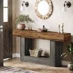 Tribesigns 63" Console Table, Farmhouse 2-Tier Entryway Table with U-Shaped Base, Narrow Long Wood Sofa Table Behind Couch Table for Living Room, Hallway, Foyer, Vintage Brown & Gray | Farmhouse, Entryway Table, Narrow, Long, Sofa Table, Behind Couch