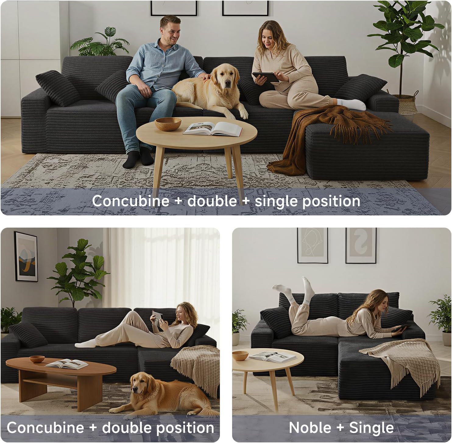 75" Cloud Modular Boneless Couch, L-Shaped Right Facing Chaise Sectional Sofa, Deep Seat Plush Corduroy Upholstery - Memory Foam Comfy Fluffy Couches for Living Room Bedroom, No Assembly Required