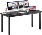 DlandHome Computer Desk, 63 Inch Home Office Desk, Gaming Writing Work from Home Study Desk with Thicken Frame & Large Legroom, Modern Simple Workstation Business Furniture for Home Office, Black