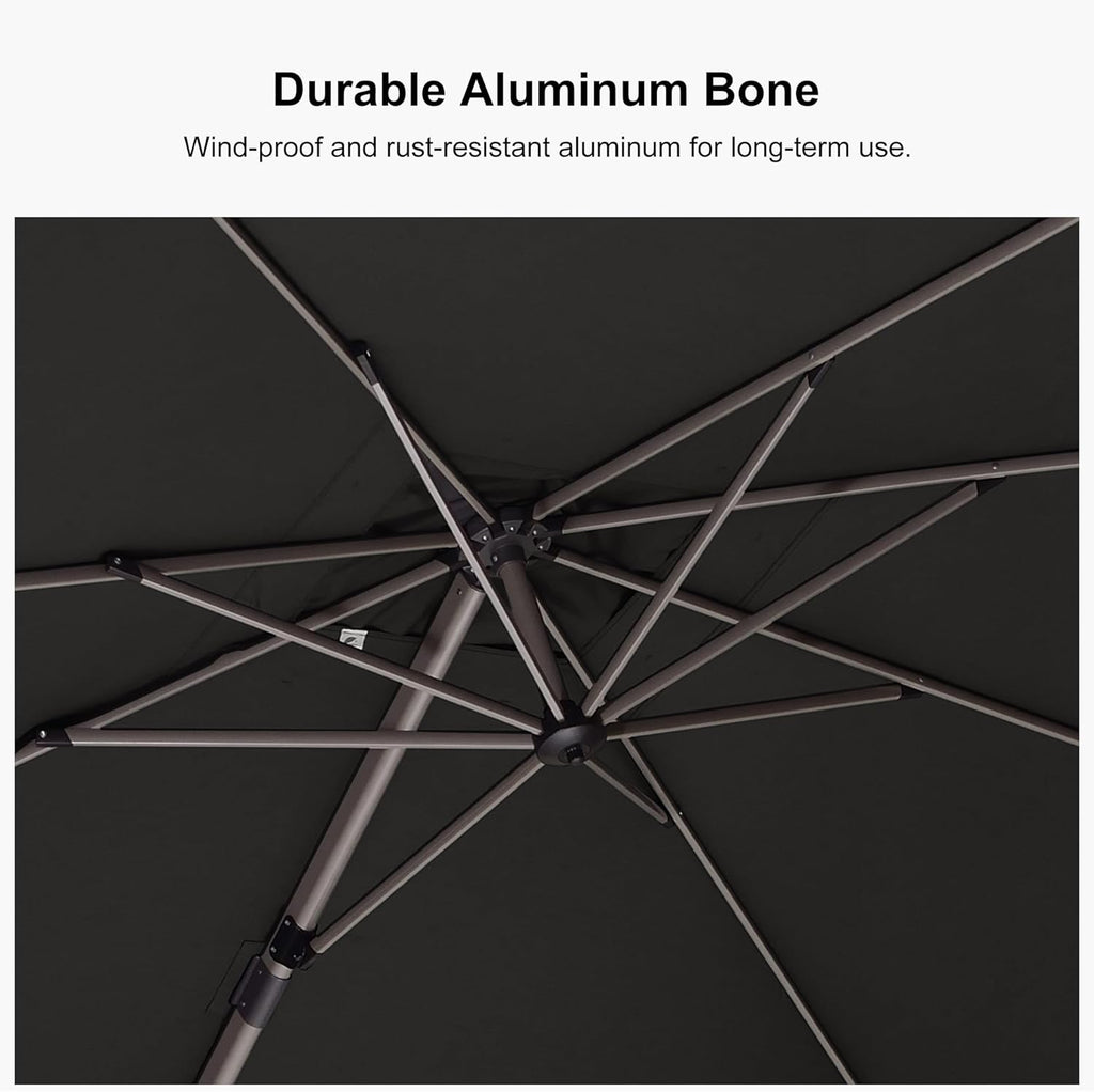 PURPLE LEAF 10' X 6.5' Left-right Tilting Patio Umbrella with Base Outdoor Swivel Cantilever Offset Aluminum Umbrella with Champagne Frame and 360-degree Rotation for Garden Deck Pool, Grey
