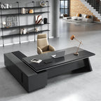 Modern L Shape Executive Desk with Storage Drawers – Large Black Corner Office Desk for Home Workspace, Spacious Executive Desk with Cabinets (Black/Right, 87" L * 63" W * 30" H)