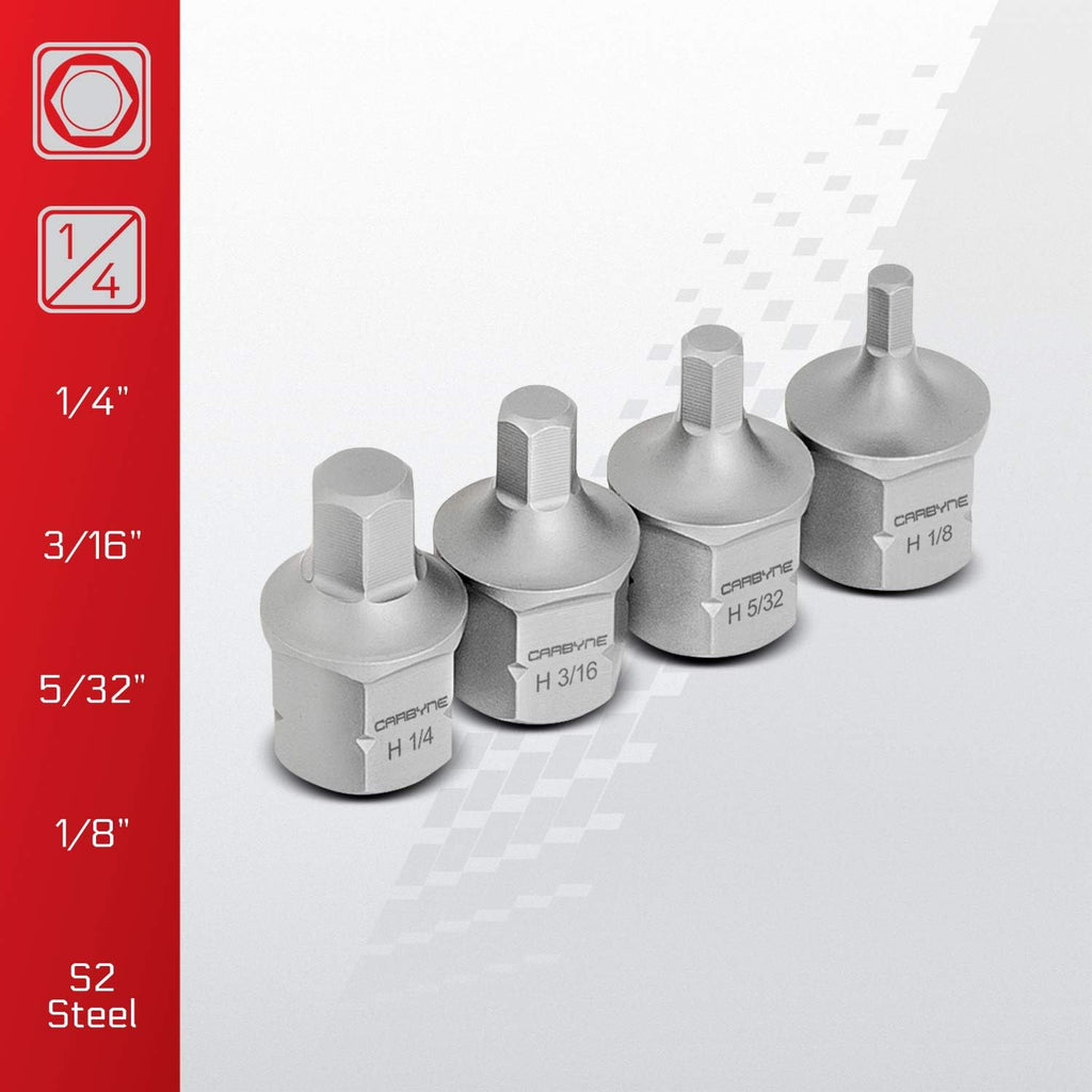 CARBYNE 9-Piece Stubby Low Profile Hex Bit Socket Set SAE S2 Steel Super Short Allen Sockets with Dual Drive Internal Square and External Hex for Tight Confined Spaces