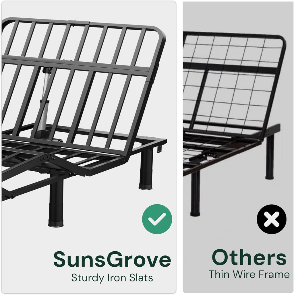 SunsGrove Queen Adjustable Bed Frame with Wireless Remote, Zero Gravity, Head & Foot Incline, Anti-Snore, Memory Presets, Quiet Motor, Electric Bed with Adjustable Leg Heights