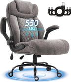 Office Chair, Big and Tall Executive Chairs with Lumbar Support for Back Pain, Breathable Fabric Desk Computer Chair with Adjustable Flip-up Armrests,Wide Cushion Swivel Home Office Chair Black,Grey