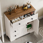 Vabches Farmhouse Storage Cabinet with 2 Doors and 4 Drawers, Freestanding Bathroom Storage Cabinet Kitchen Pantry, Floor Hutch Cupboard for Living Room/Bathroom/Kitchen.(Antique White