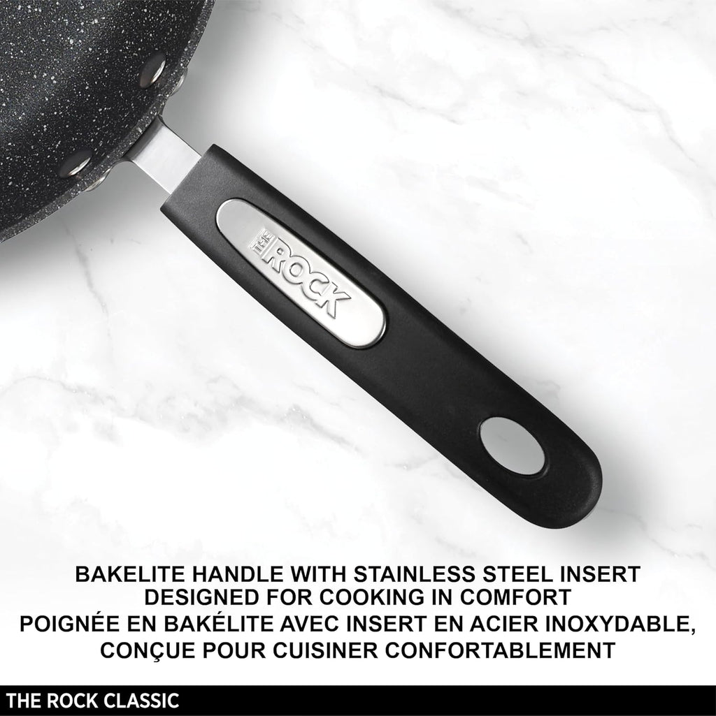 Starfrit The Rock 8PC Non-Stick Cookware set - Durable Forged Aluminum - Oven Safe - PFOA Free - Easy to Clean - Black