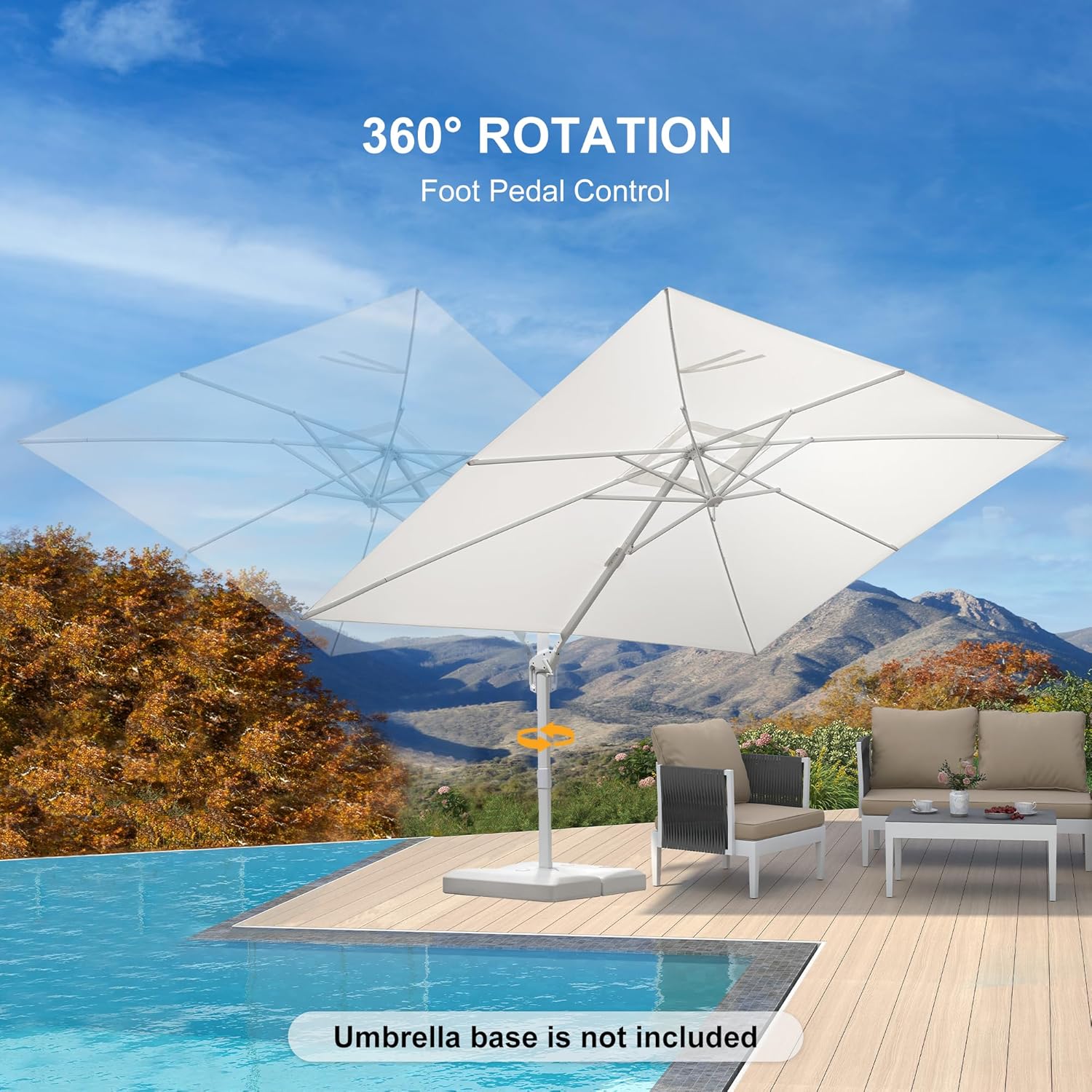 PURPLE LEAF 9' × 11.5' Patio Umbrella White Cantilever Umbrella Aluminum Square Outdoor Offset Umbrella Hanging Windproof with 360° Rotation for Garden Deck Pool, White