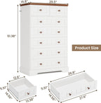 Hasuit White Dresser for Bedroom, Farmhouse 7 Drawers Dresser, 51.4"Tall Dressers Chest of Drawers with Hand Carved Panel, Large Wood Closet Storage Organizers Dressers for Bedroom Living Room Hallway